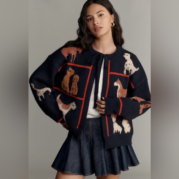 Anthropologie x Maeve Dogs Tie-Front Cardigan Sweater One Size NWOT